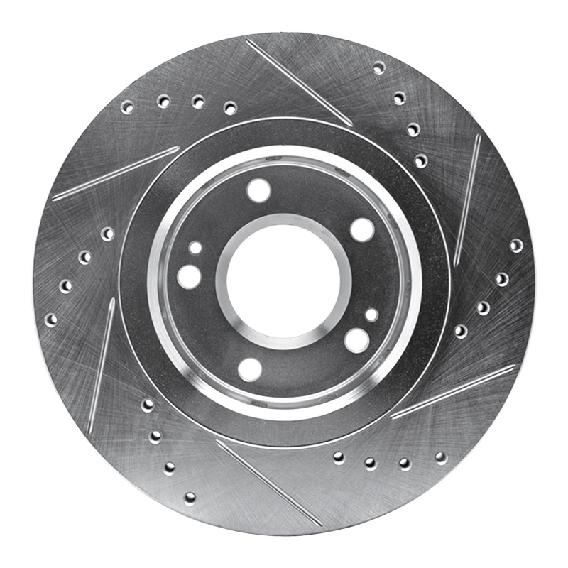 Mitsubishi Lancer Brake Rotor (1) - Front Left - R1 Concepts - Drilled & Slotted - Silver - `09-`15